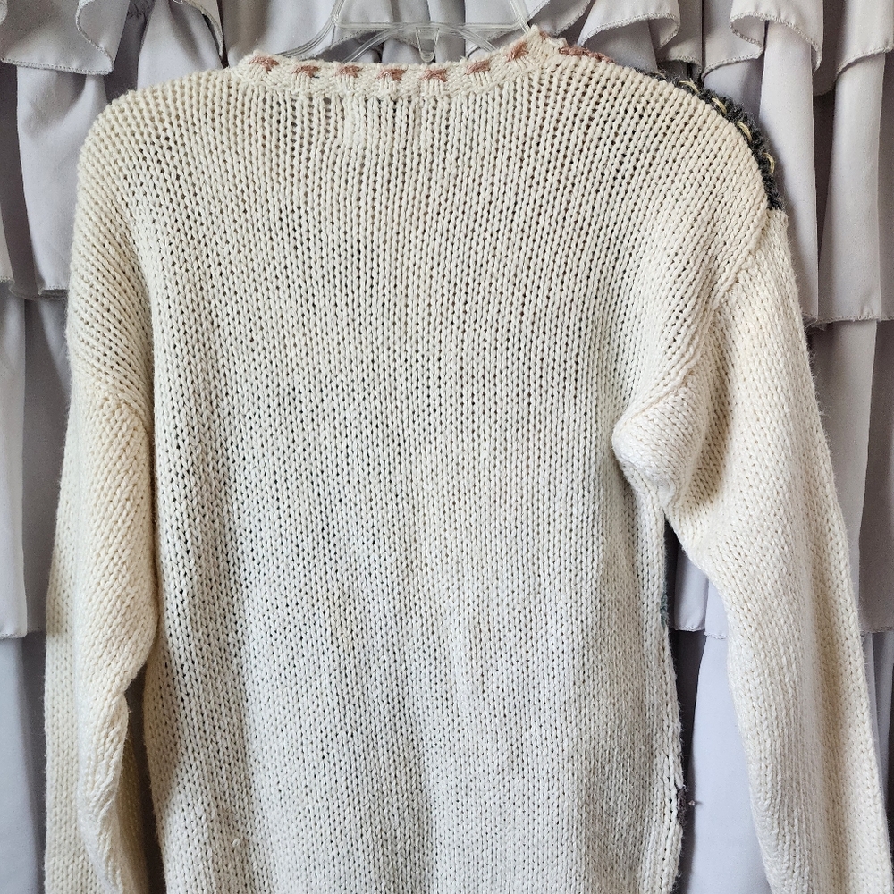 Women's Vintage Hand Knit Rickis Fall Beige Sweater Size Large - Picture 4 of 4